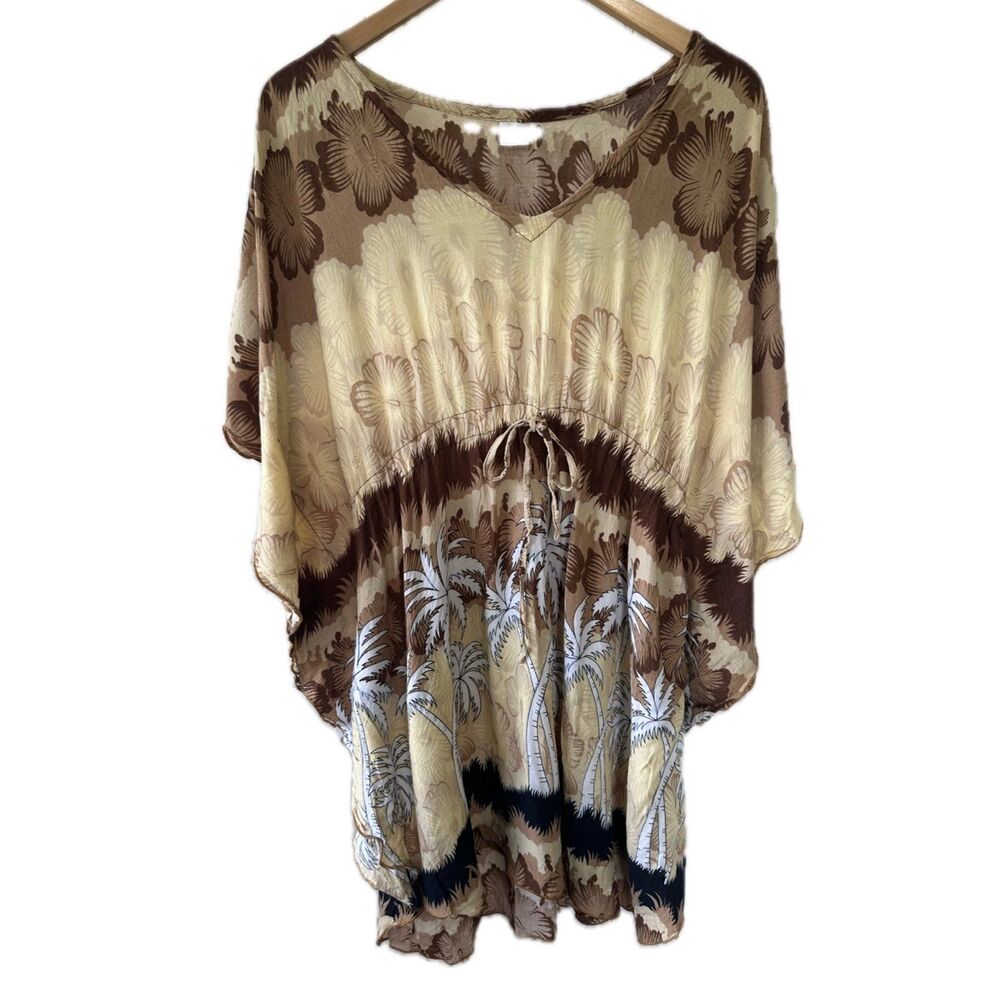 Coco Beach Hawaii Hawaiian Floral Hibiscus Tropical Earthy Swim Cover Up Dress